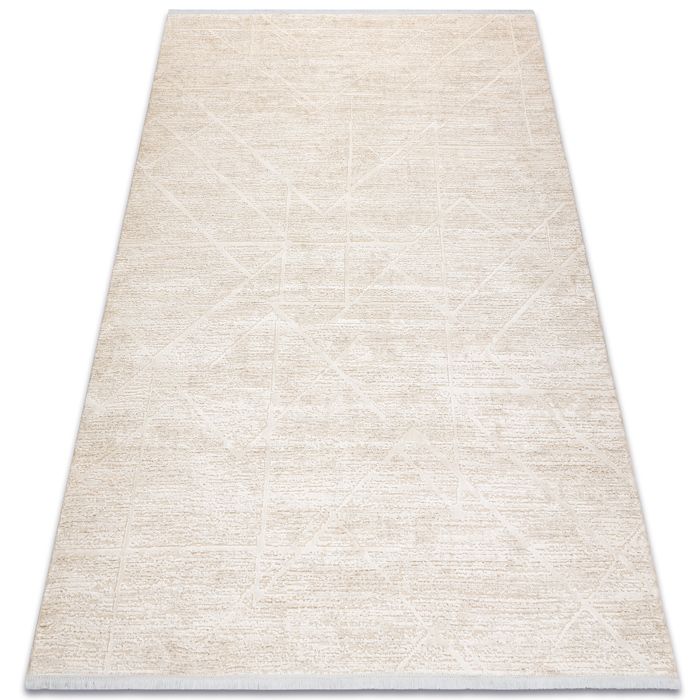 Dywan DUKE 51533 krem - Geometryczny, strukturalny, bardzo miękki, frędzle