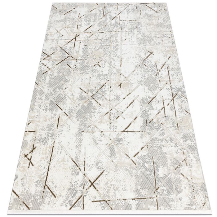 Dywan DUKE 51393 krem / złoty - Geometryczny, vintage strukturalny, bardzo miękki, frędzle