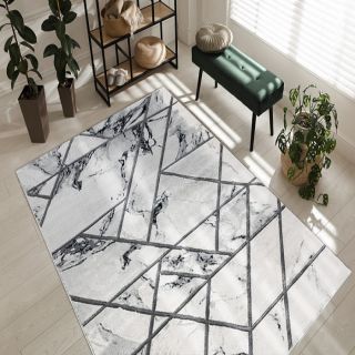 Dywan EMERALD ekskluzywny 0085 marmur, geometryczny, biały / srebrny (4)