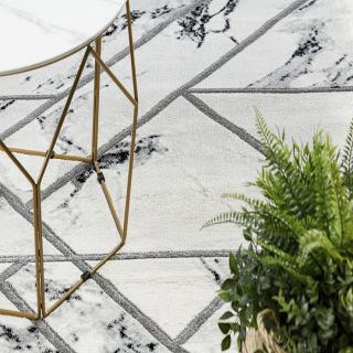 Dywan EMERALD ekskluzywny 0085 marmur, geometryczny, biały / srebrny (5)
