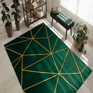 Dywan EMERALD ekskluzywny 1013 glamour, stylowy geometryczny butelkowa zieleń / złoty (4)