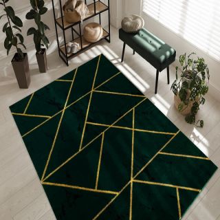 Dywan EMERALD ekskluzywny 1012 glamour, stylowy geometryczny, marmur butelkowa zieleń / złoty (4)