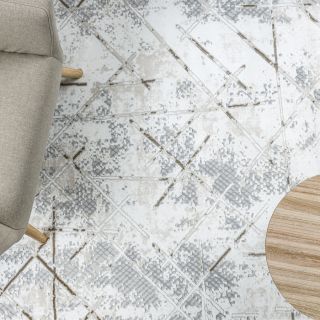 Dywan DUKE 51393 krem / złoty - Geometryczny, vintage strukturalny, bardzo miękki, frędzle (4)